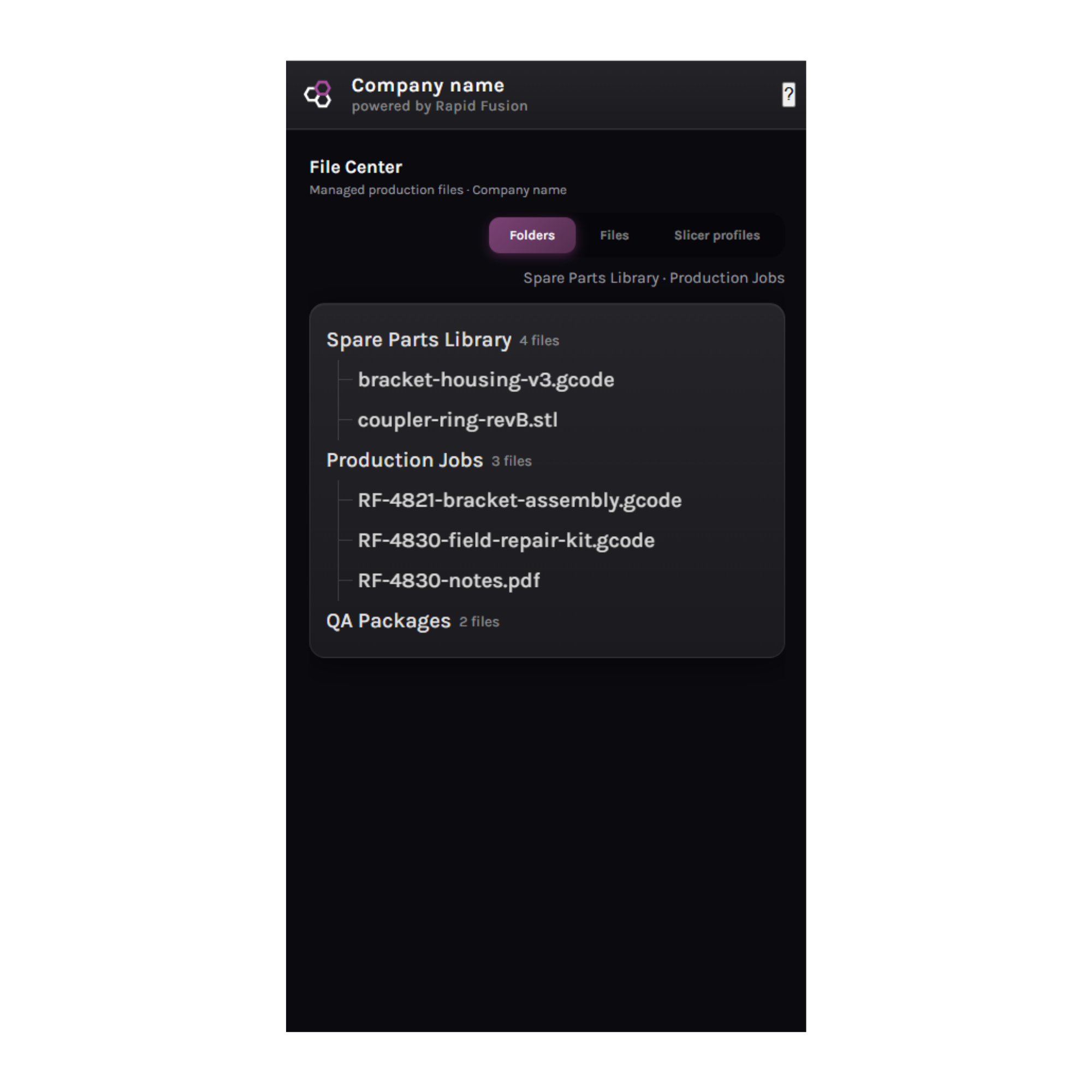 File Center view with managed production assets.